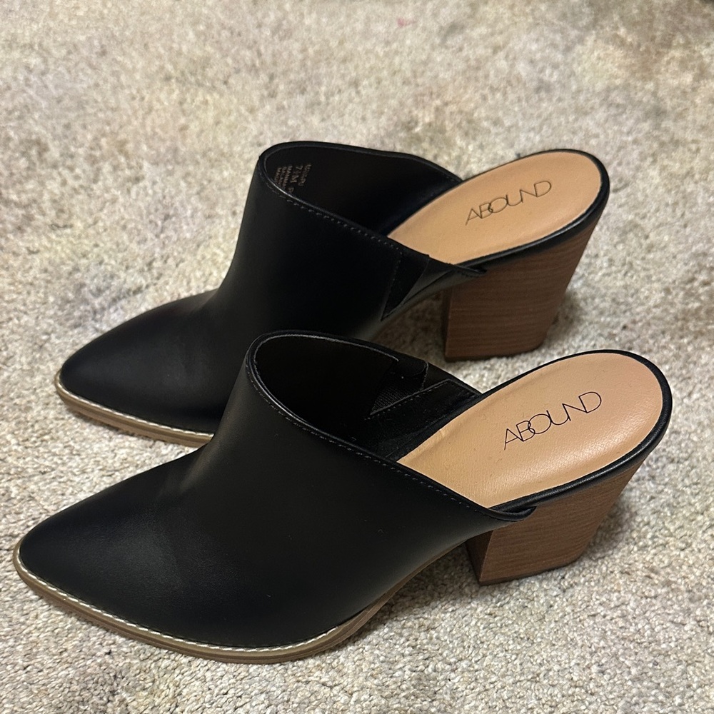 Abound Black Leather Mules with Wooden Heel